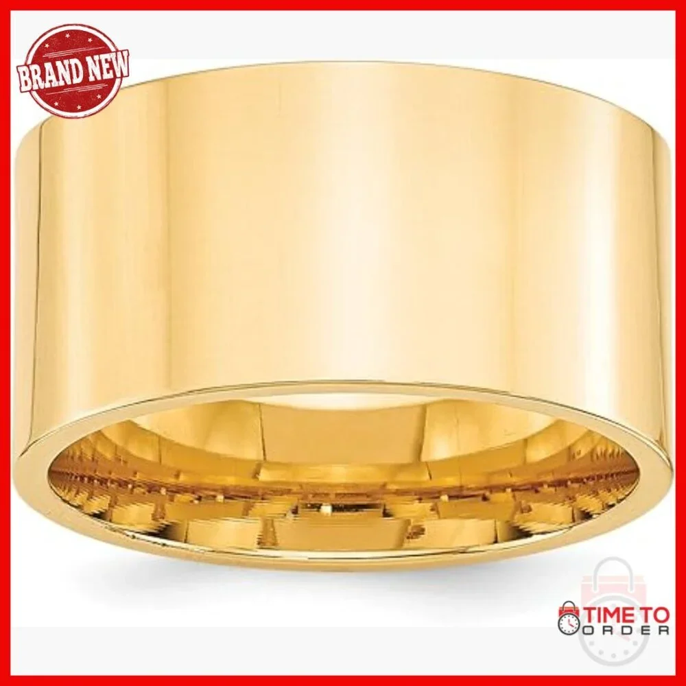 14k Gold 12mm Flat Comfort Fit Wedding Band Ring Unisex Size 12